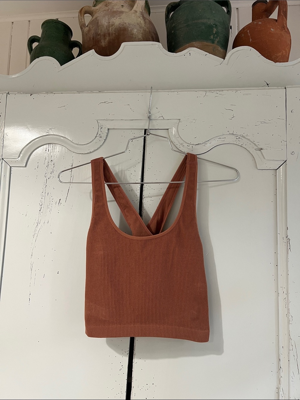 Spiritual Gangster Built In Bra Yoga Cross back Tank in Terra Cotta, M/L